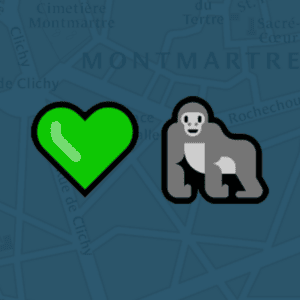 Ein grünes Herz und ein Gorilla